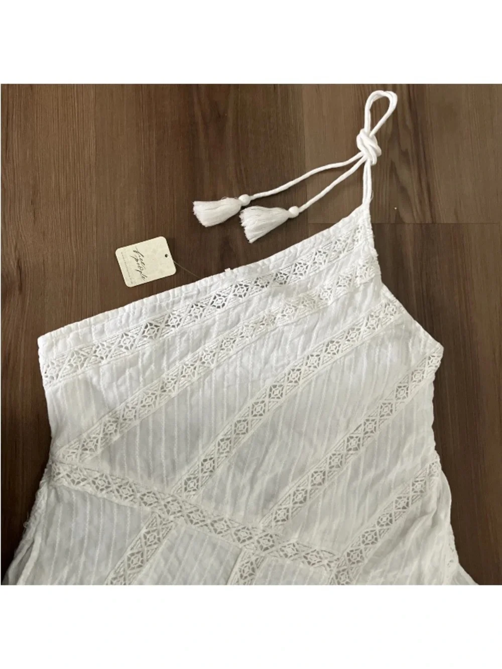 NWT Free People Bella One-Shoulder Maxi Dress M Ivory Lace Boho Raw Hem Whimsy.